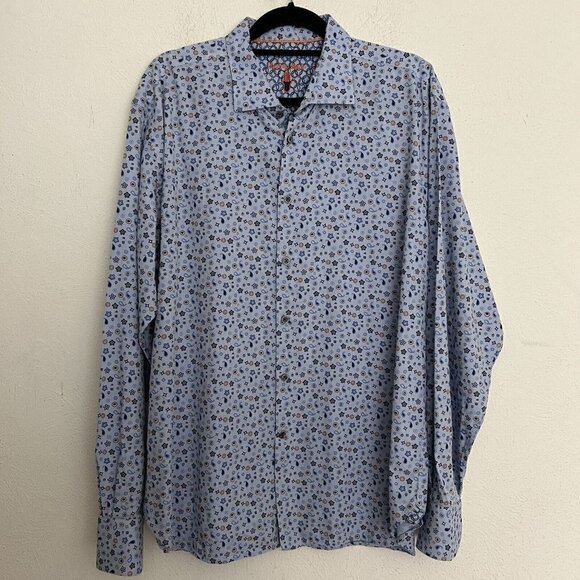 Visconti Black Blue Floral Stars Long Sleeve Button Down Shirt Flip Cuff Size XL - Picture 1 of 10